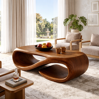 Sculptural Wooden Coffee Table with Modern Curved Design