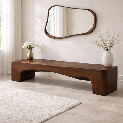 Modern Curved Entryway Bench Sculptural Hallway Seat Minimalist Console Style Furniture