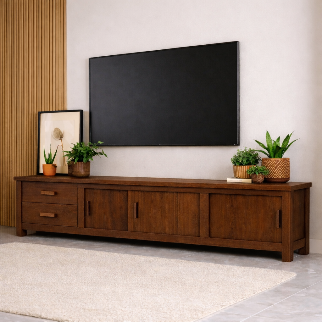 Mid Century Solid Wood TV Stand Long Media Console Storage Entertainment Cabinet Kitchnce