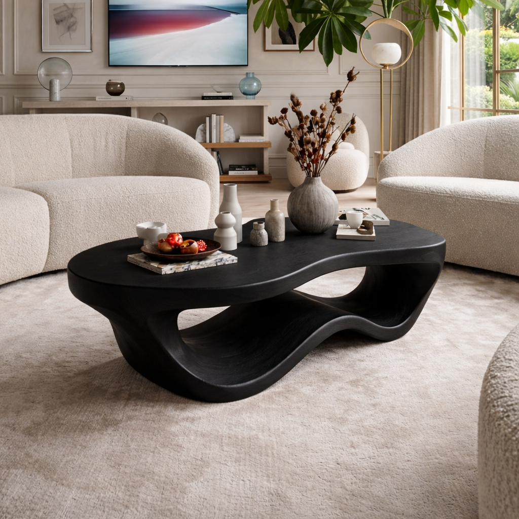 Modern Wooden Coffee Table with Elegant Curved Design