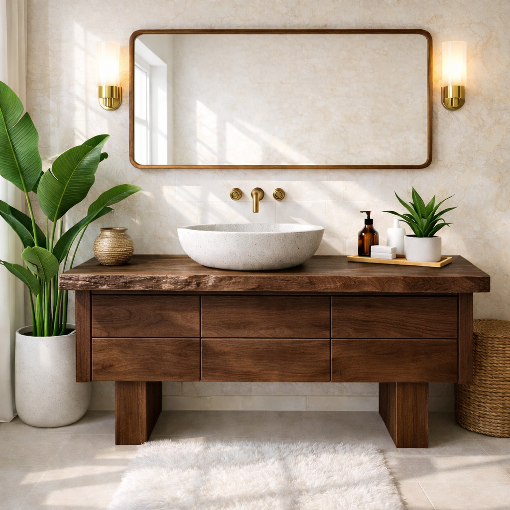 Wooden Bathroom Vanity with Modern Storage and Minimalist Design Kitchnce