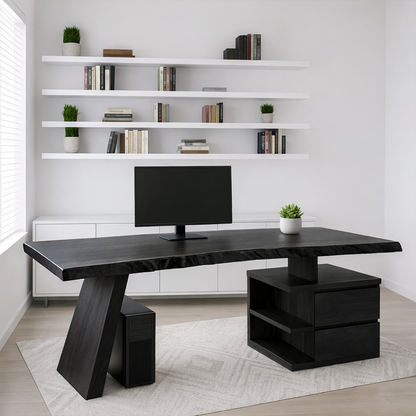 Live Edge Office Desk with Drawer Storage Modern Writing Computer Desk Solid Design