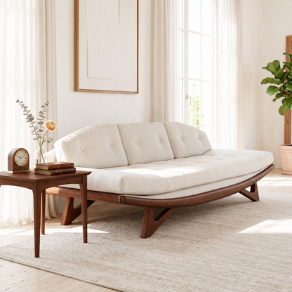 Curved Upholstered Daybed Sofa With Tufted Backrest, Contemporary Bedroom Lounge Bench