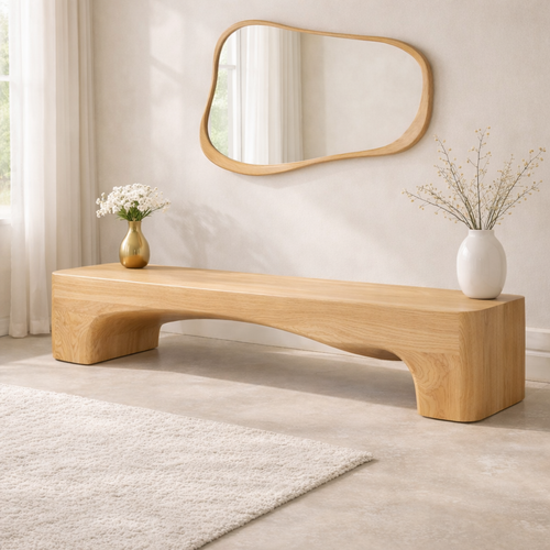 Modern Curved Entryway Bench Sculptural Hallway Seat Minimalist Console Style Furniture