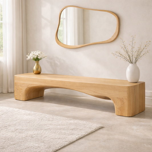 Modern Curved Entryway Bench Sculptural Hallway Seat Minimalist Console Style Furniture