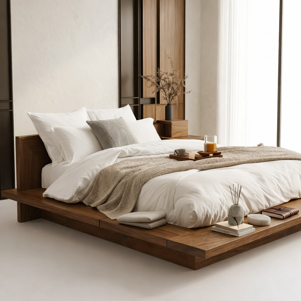 Modern Low Profile Platform Bed Frame, Minimalist Bedroom Furniture Design