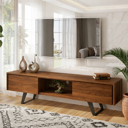 Solid Wood TV Stand with Storage, Open Shelf Media Console Cabinet