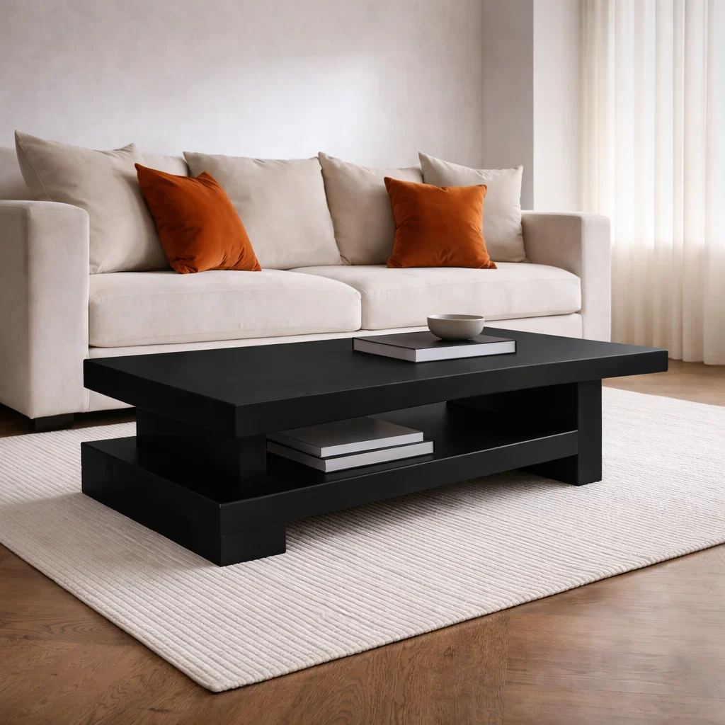 Solid Wood Coffee Table with Modern Block Design – Functional Storage
