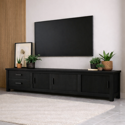 Mid Century Solid Wood TV Stand Long Media Console Storage Entertainment Cabinet Kitchnce