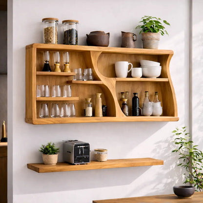Solid Wood Kitchen Cabinet Shelf – Modern Wall Mounted Storage Display Kitchnce