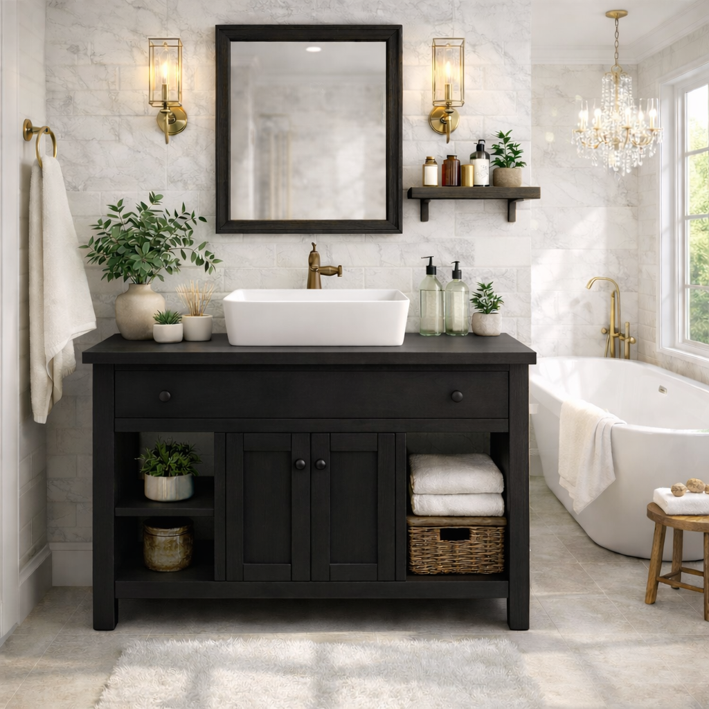 Solid Wood Bathroom Vanity Cabinet With Drawers, Storage Bathroom Vanity Base Kitchnce