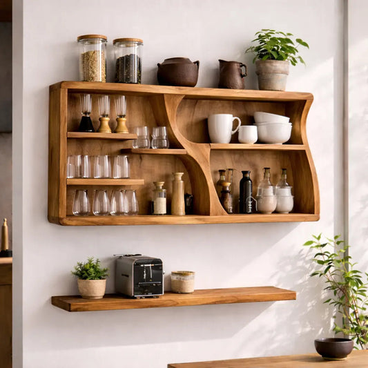 Solid Wood Kitchen Cabinet Shelf – Modern Wall Mounted Storage Display Kitchnce