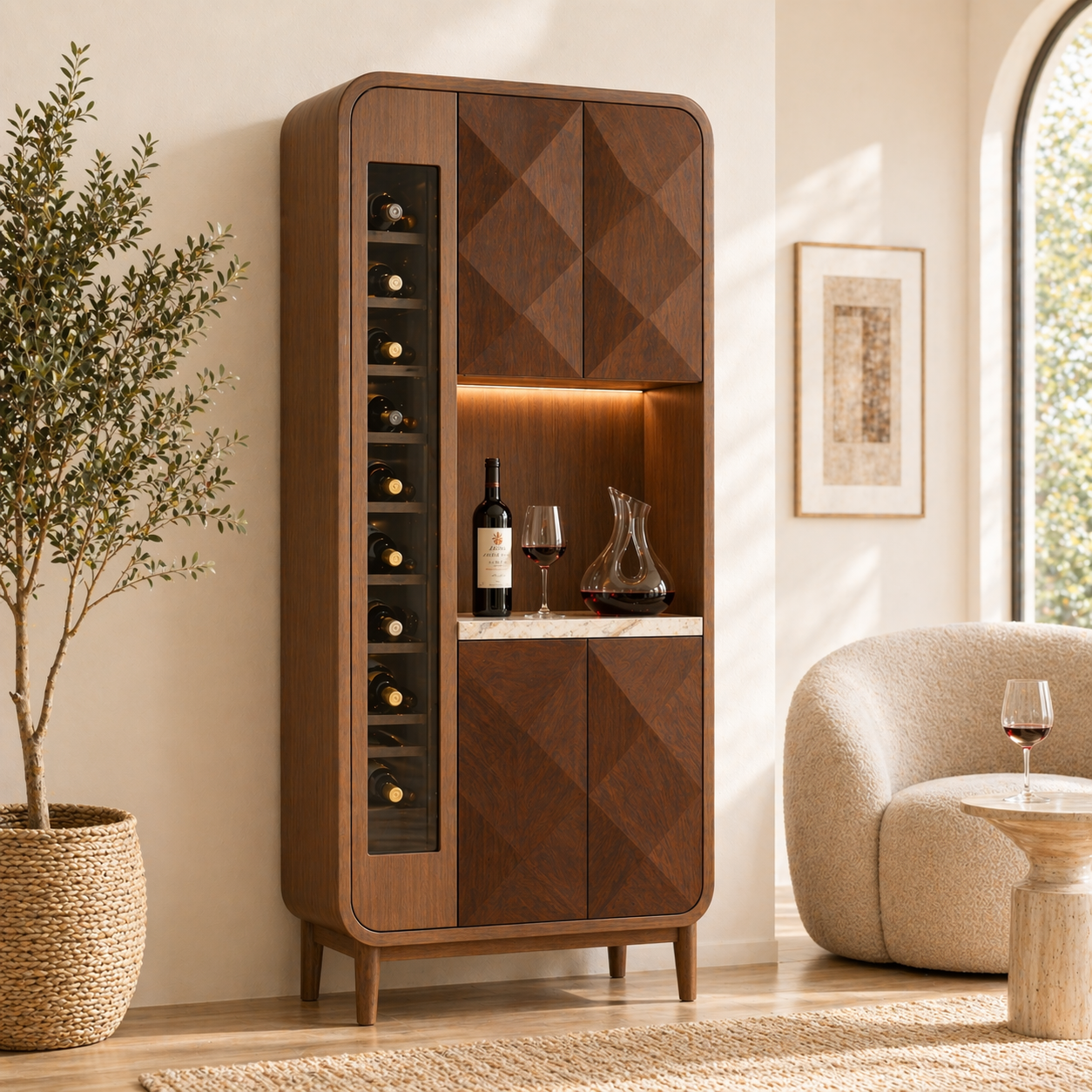 Modern Tall Wine Cabinet Bar Storage Display Shelves Freestanding Entertaining Furniture