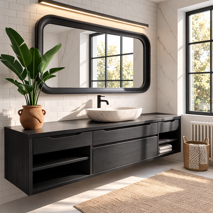 Oak Floating Vanity with Modern Design, Spacious Storage, and Sleek Marble Basin Kitchnce