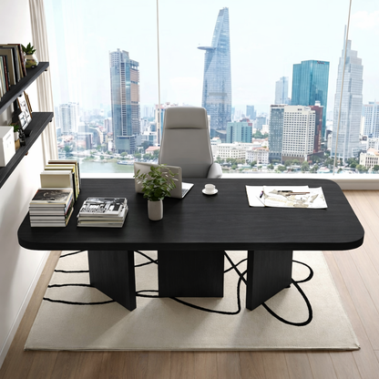 Modern Executive Desk with Rounded Corners, Large Minimalist Office Writing Table