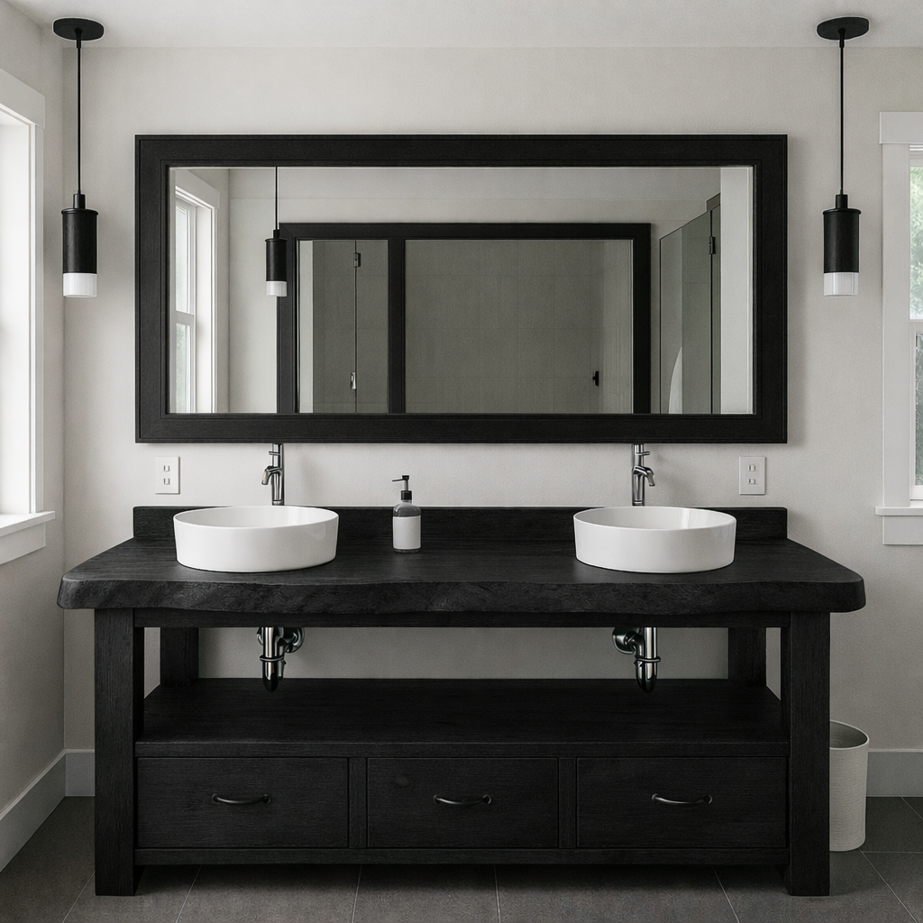 Solid Wood Double Bathroom Vanity Cabinet – Rustic Bathroom Vanity with 3 Drawers Kitchnce