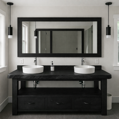 Solid Wood Double Bathroom Vanity Cabinet – Rustic Bathroom Vanity with 3 Drawers Kitchnce