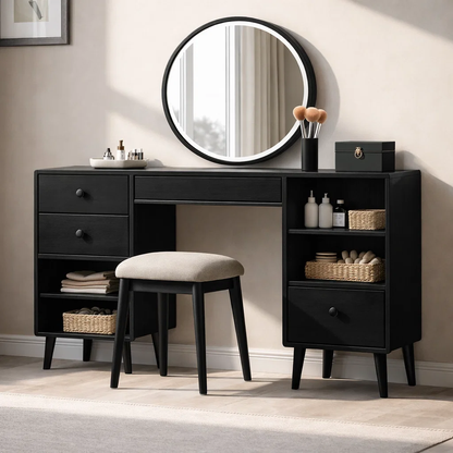 Solid Wood Makeup Vanity with Storage – Modern Mid-Century Design