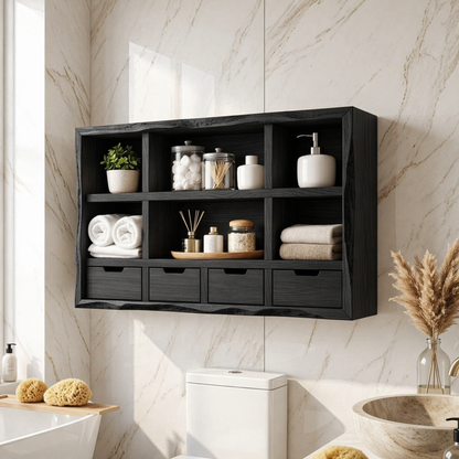 Floating Bathroom Cabinet, Wall Mounted Vanity Organizer With Drawers and Shelves