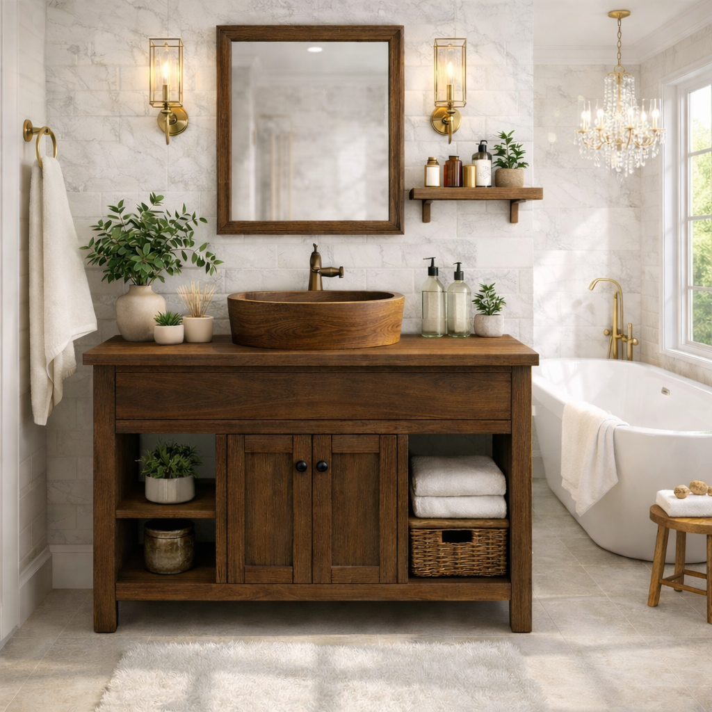 Solid Wood Bathroom Vanity Cabinet With Drawers, Storage Bathroom Vanity Base Kitchnce