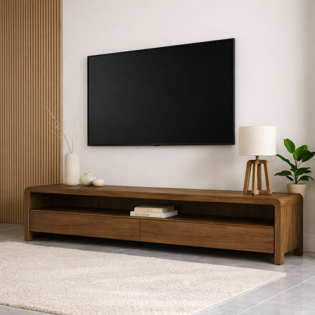 Mid Century Solid Wood TV Stand Long Low Profile Media Console Entertainment Unit Kitchnce