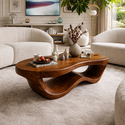 Modern Wooden Coffee Table with Elegant Curved Design