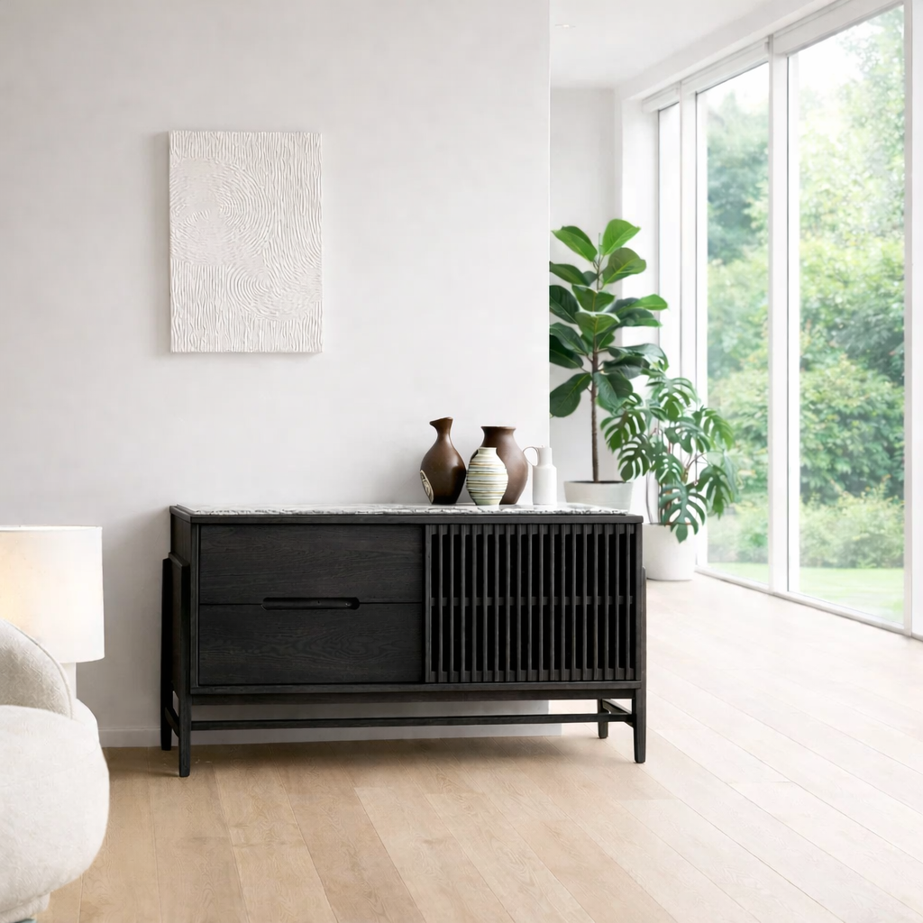 Modern Sideboard Cabinet with Slatted Door and Drawer – Minimal Storage Console