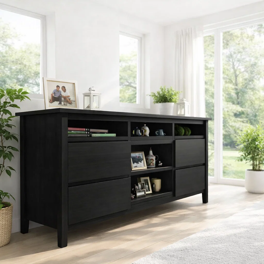 Sideboard Cabinet with Drawers and Open Shelf Storage