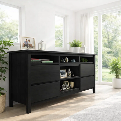 Sideboard Cabinet with Drawers and Open Shelf Storage