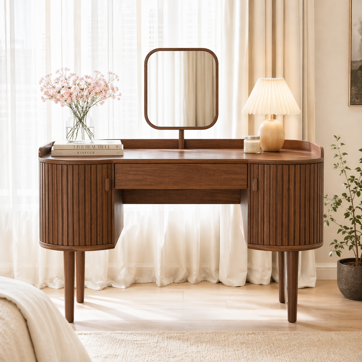 Modern Makeup Vanity Desk With Mirror Drawers Dressing Table Bedroom Storage Set