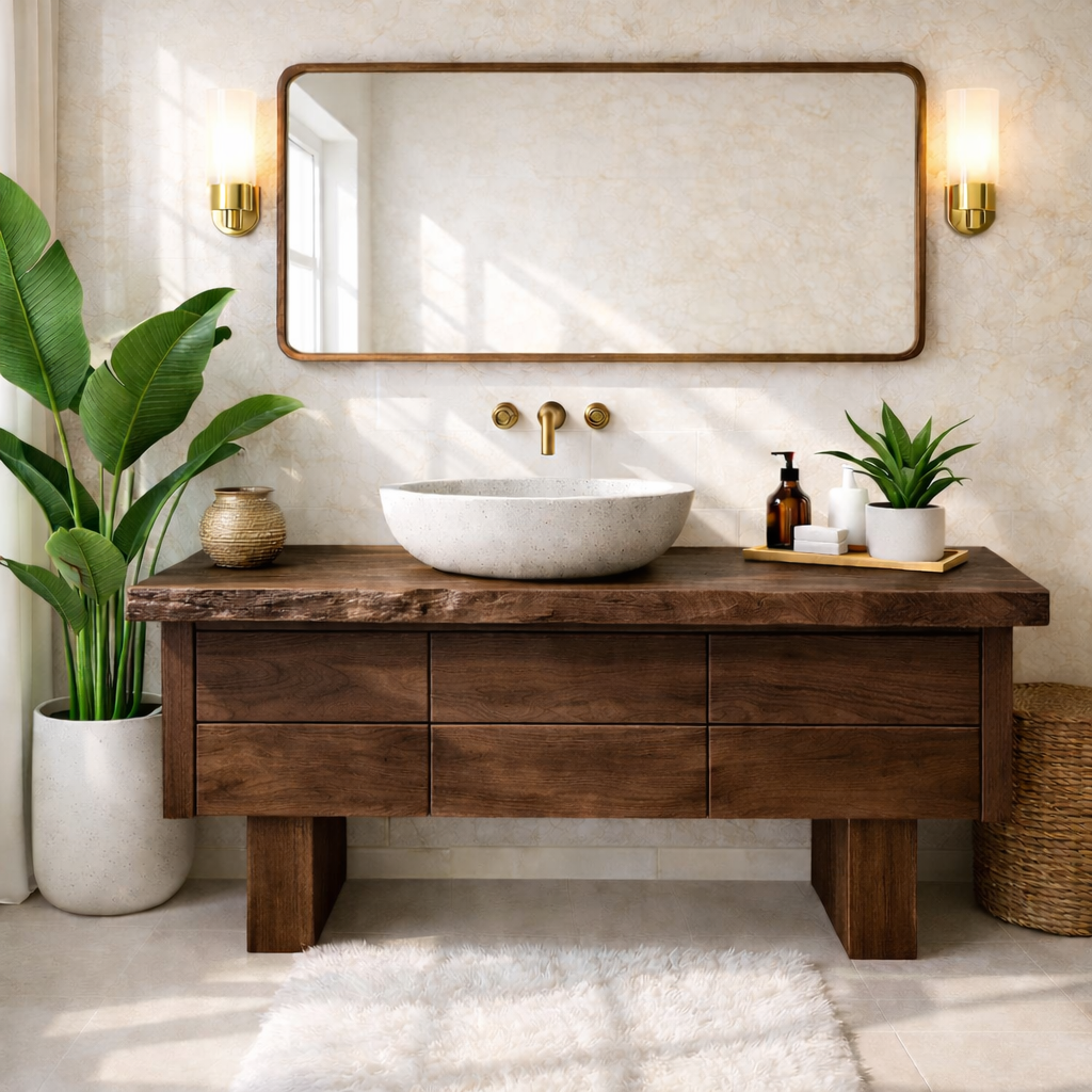 Wooden Bathroom Vanity with Modern Storage and Minimalist Design Kitchnce