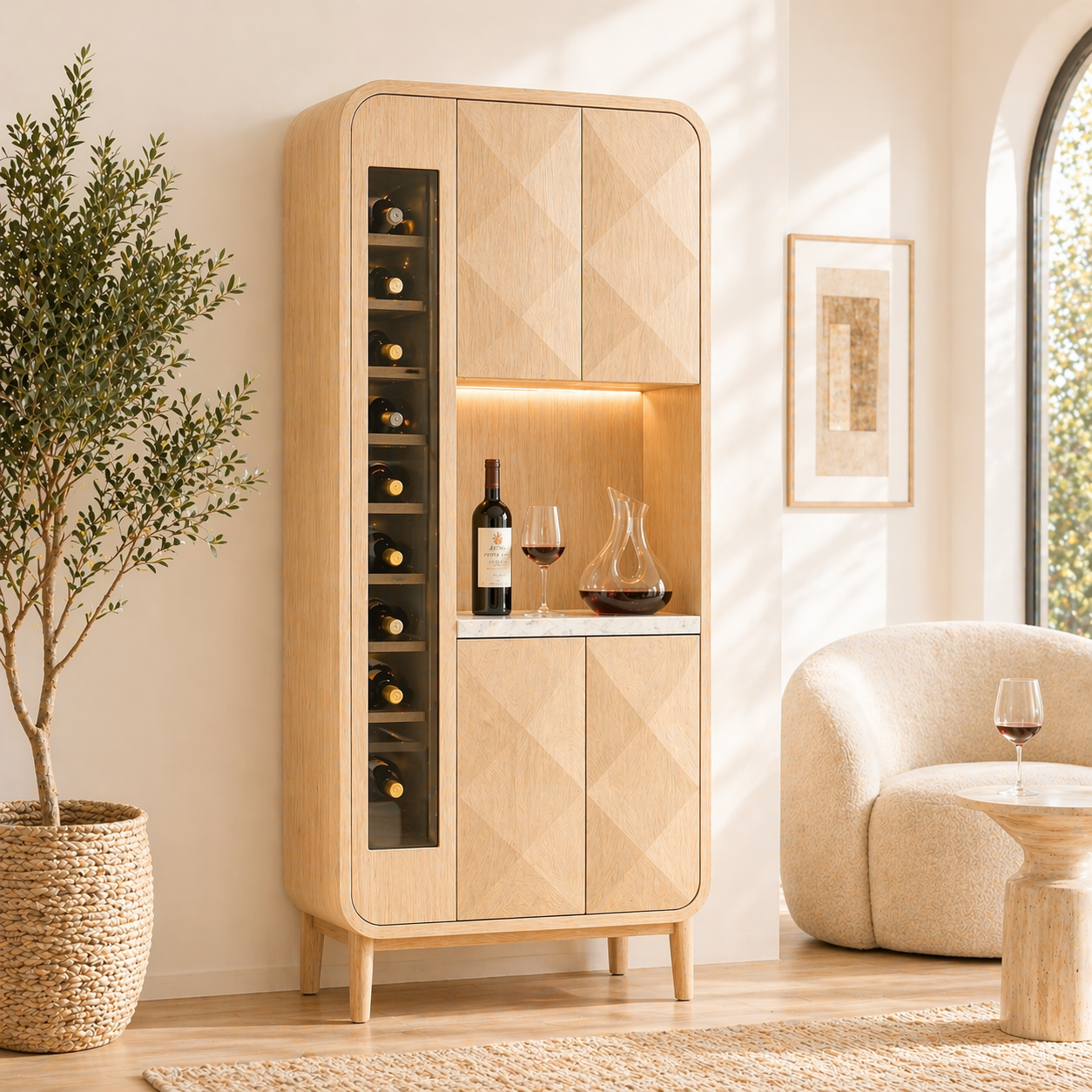 Modern Tall Wine Cabinet Bar Storage Display Shelves Freestanding Entertaining Furniture
