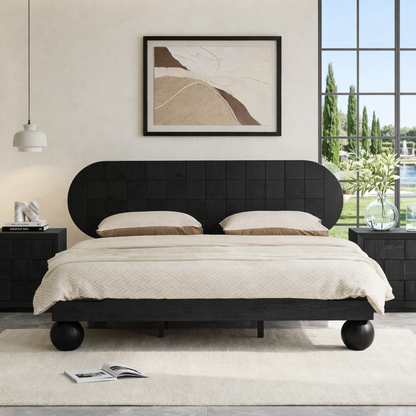 Mid Century Modern Bed Frame, Rounded Headboard Platform Bedroom Furniture