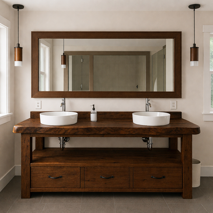 Solid Wood Double Bathroom Vanity Cabinet – Rustic Bathroom Vanity with 3 Drawers Kitchnce