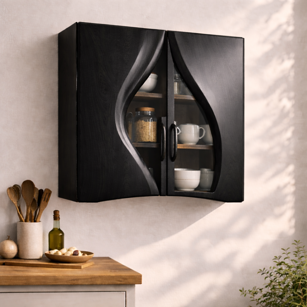 Solid Wood Kitchen Cabinet with Glass Doors – Modern Wall Mounted Storage Cabinet
