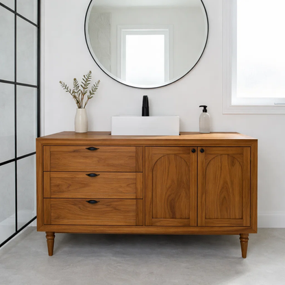 Solid Wood Bathroom Vanity with Drawers & Cabinet – Modern Rustic