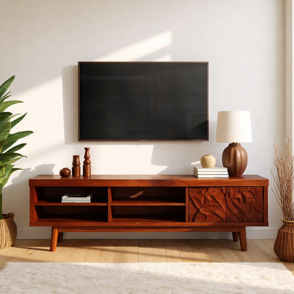 Mid Century Solid Wood TV Stand Carved Media Console Modern Entertainment Center Cabinet Kitchnce