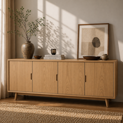 Modern Solid Wood Sideboard Cabinet with 4 Doors – Minimalist Storage Credenza