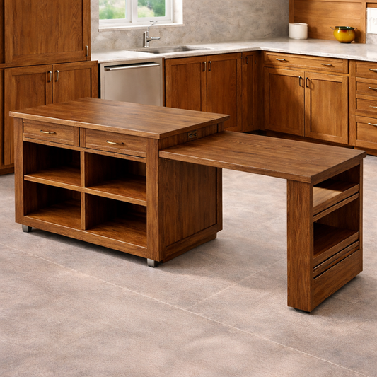 Rolling Kitchen Island with Extendable Table, Storage Shelves, Modern Prep Cart for Dining Space