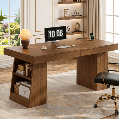 Modern Executive Desk with Built-in Storage and Spacious Work Surface