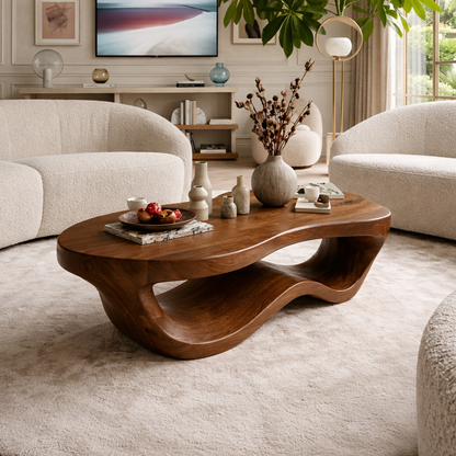 Modern Wooden Coffee Table with Elegant Curved Design