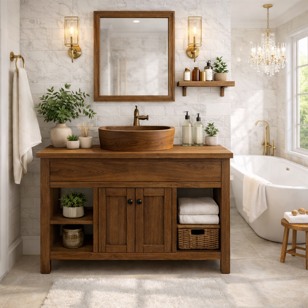 Solid Wood Bathroom Vanity Cabinet With Drawers, Storage Bathroom Vanity Base Kitchnce