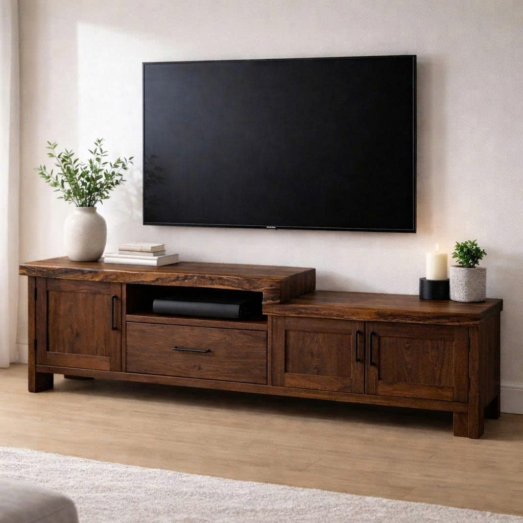 Rustic Solid Wood TV Console with Cabinets and Media Storage