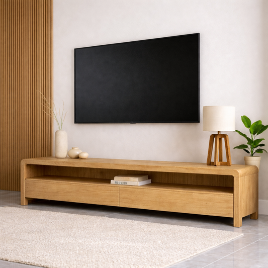 Mid Century Solid Wood TV Stand Long Low Profile Media Console Entertainment Unit Kitchnce