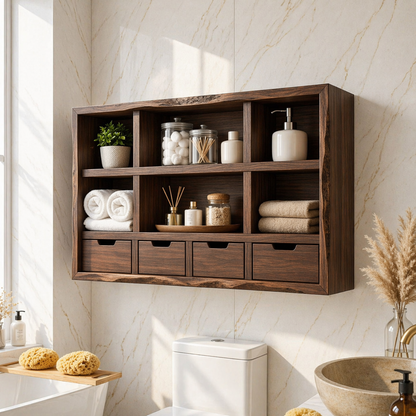 Floating Bathroom Cabinet, Wall Mounted Vanity Organizer With Drawers and Shelves