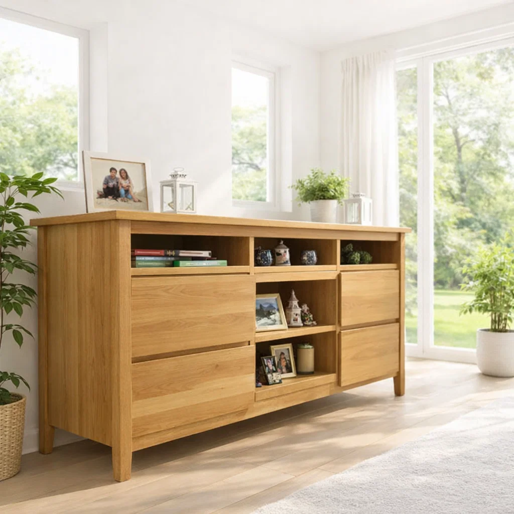 Sideboard Cabinet with Drawers and Open Shelf Storage