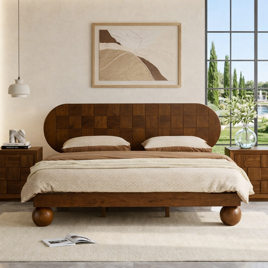 Mid Century Modern Bed Frame, Rounded Headboard Platform Bedroom Furniture