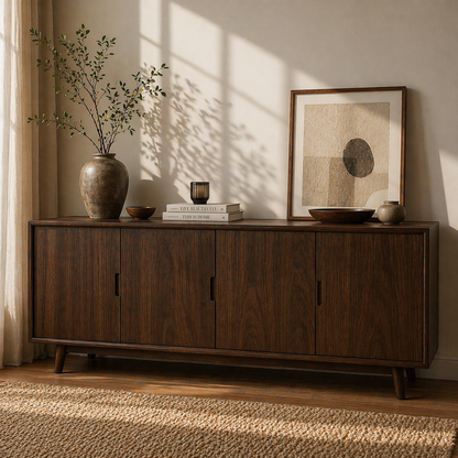 Modern Solid Wood Sideboard Cabinet with 4 Doors – Minimalist Storage Credenza