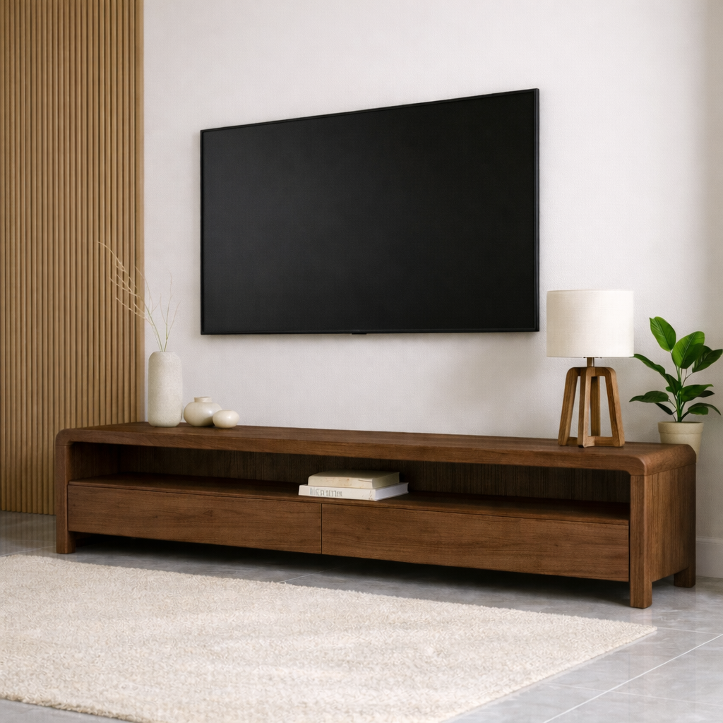 Mid Century Solid Wood TV Stand Long Low Profile Media Console Entertainment Unit Kitchnce