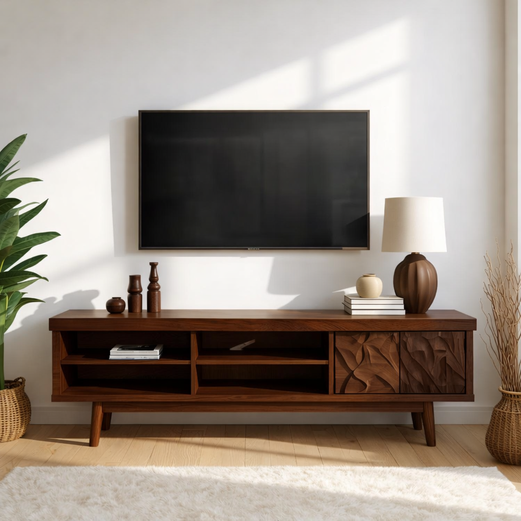 Mid Century Solid Wood TV Stand Carved Media Console Modern Entertainment Center Cabinet Kitchnce